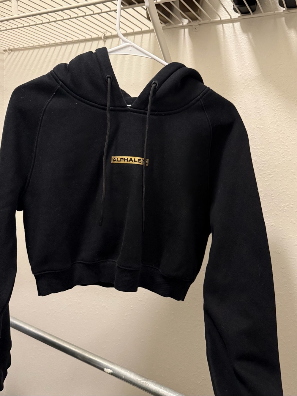 Alphalete Black Cropped Hoodie with Gold Logo
